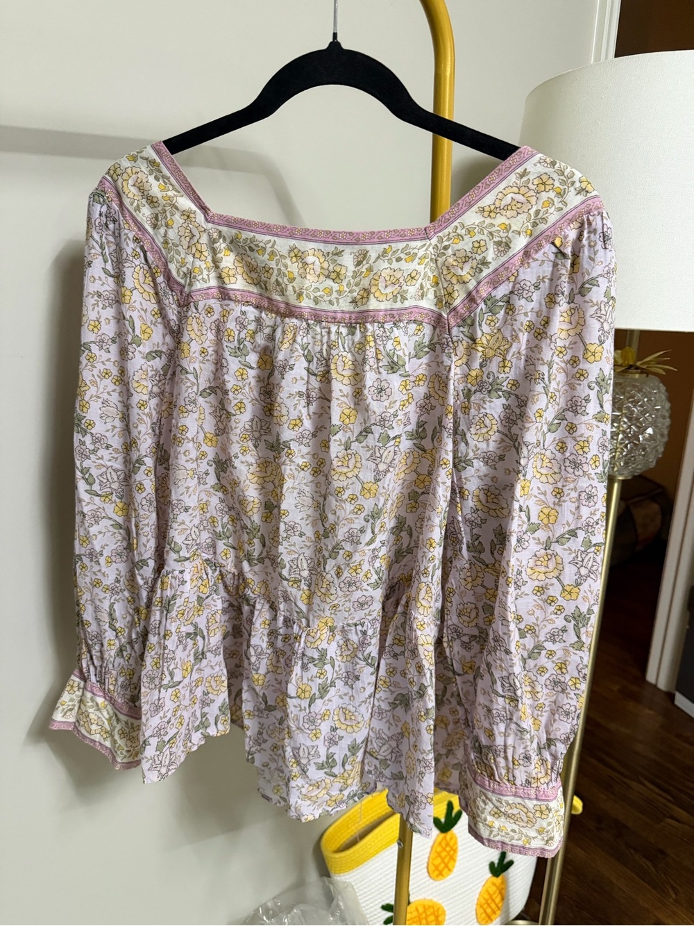 American Eagle Outfitters Floral Peasant Top in Light Pink and Yellow